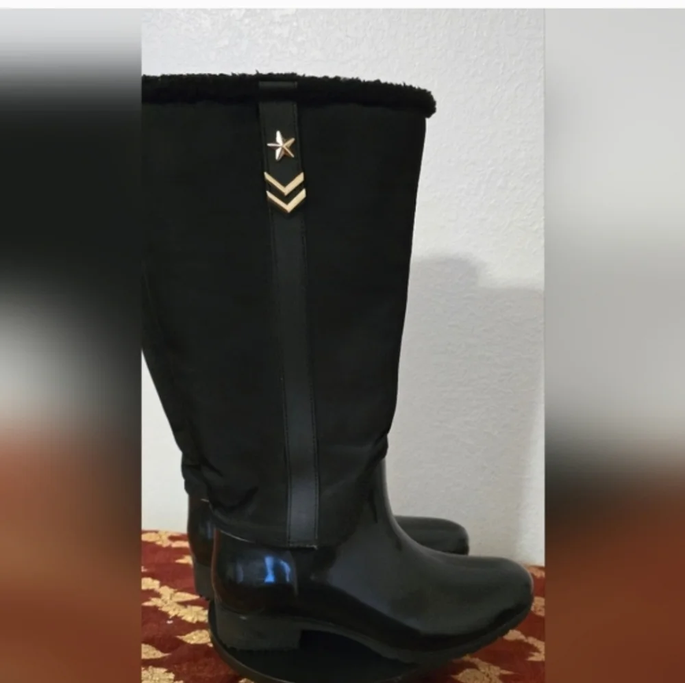 Tommy Hilfiger Black Over-the-Knee Glossy & Fleece-Trim Boots